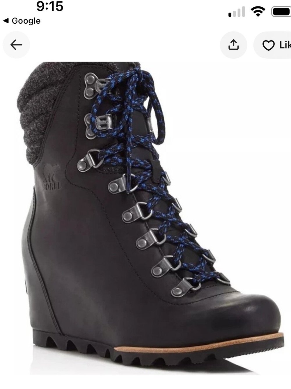 SOREL Conquest Lace Up Wedge Booties WATERPROOF LEATHER BLACK-Size 7